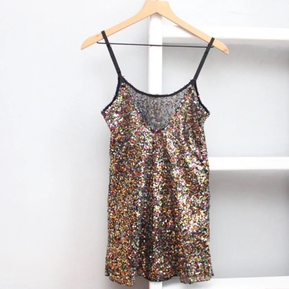 Free People Intimately Medium Confetti Sequins Slip Mini Dress Party Festive